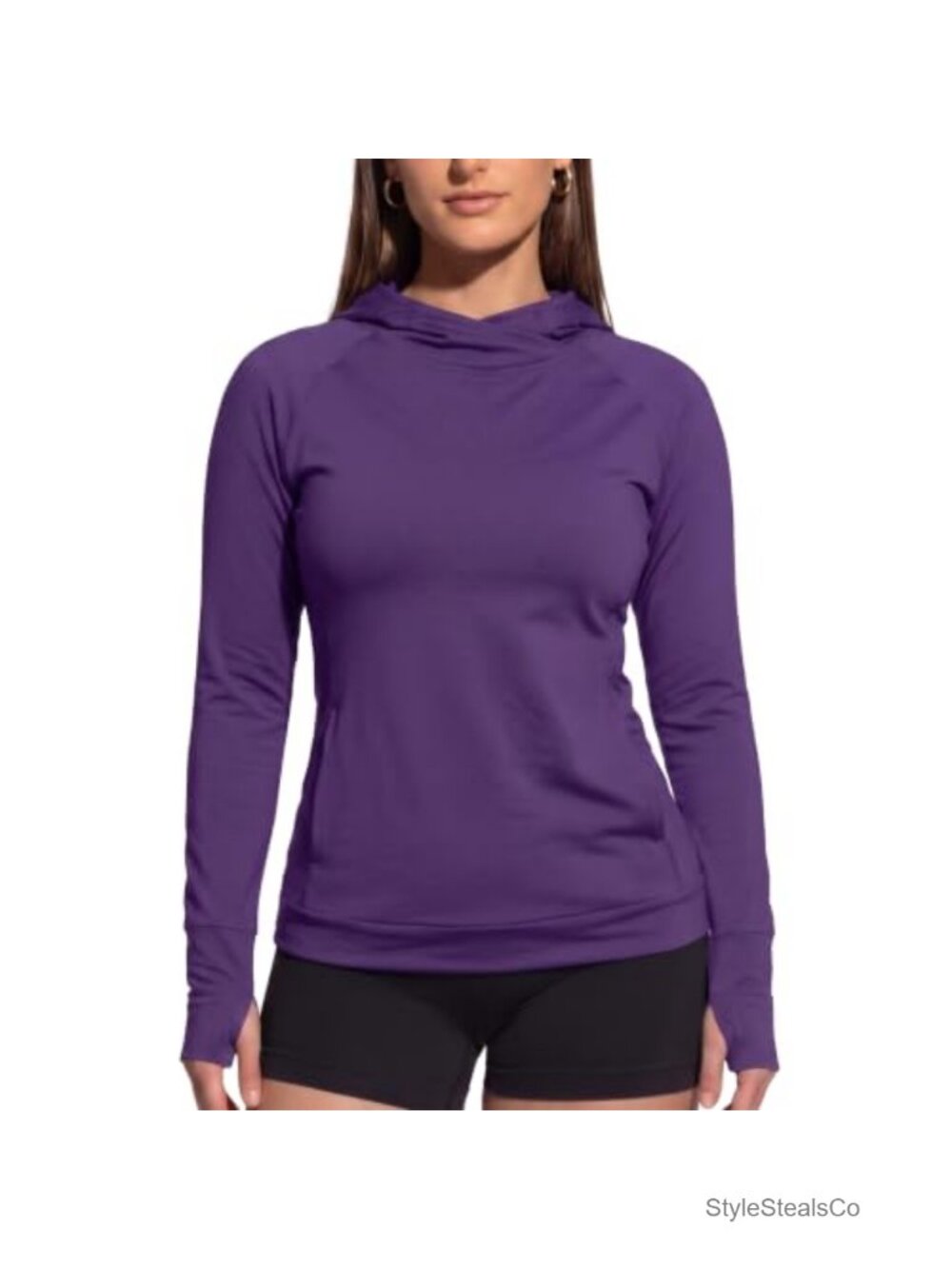 Lightweight Long Sleeve Hoodie with Thumb Holes Athletic Fit